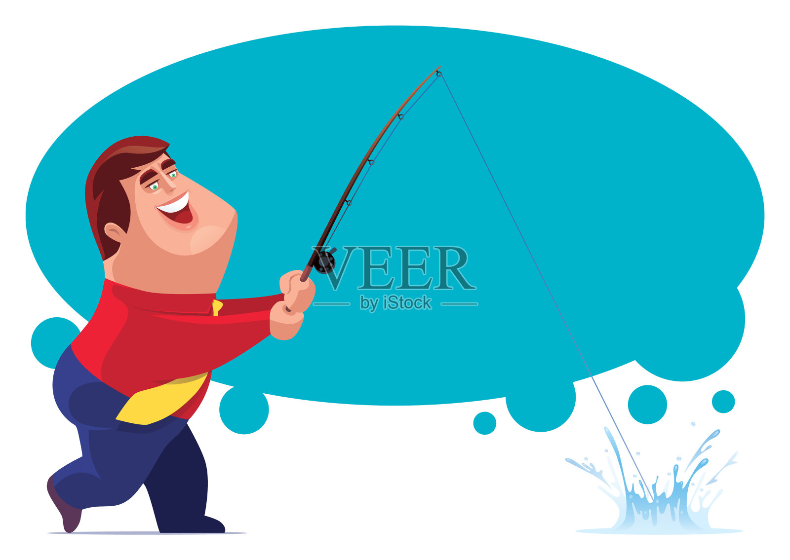 肥胖的商人钓鱼插画图片素材