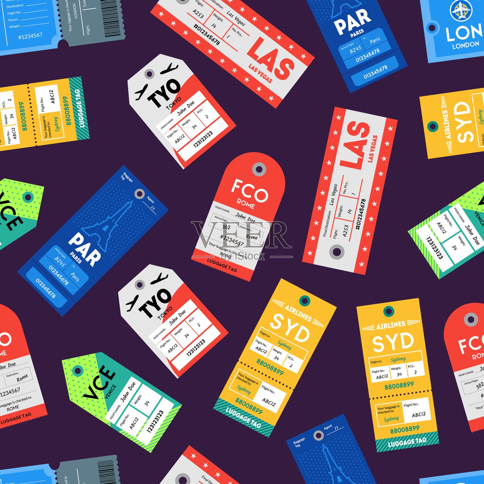 护照和行李标签无缝模式插画图片素材
