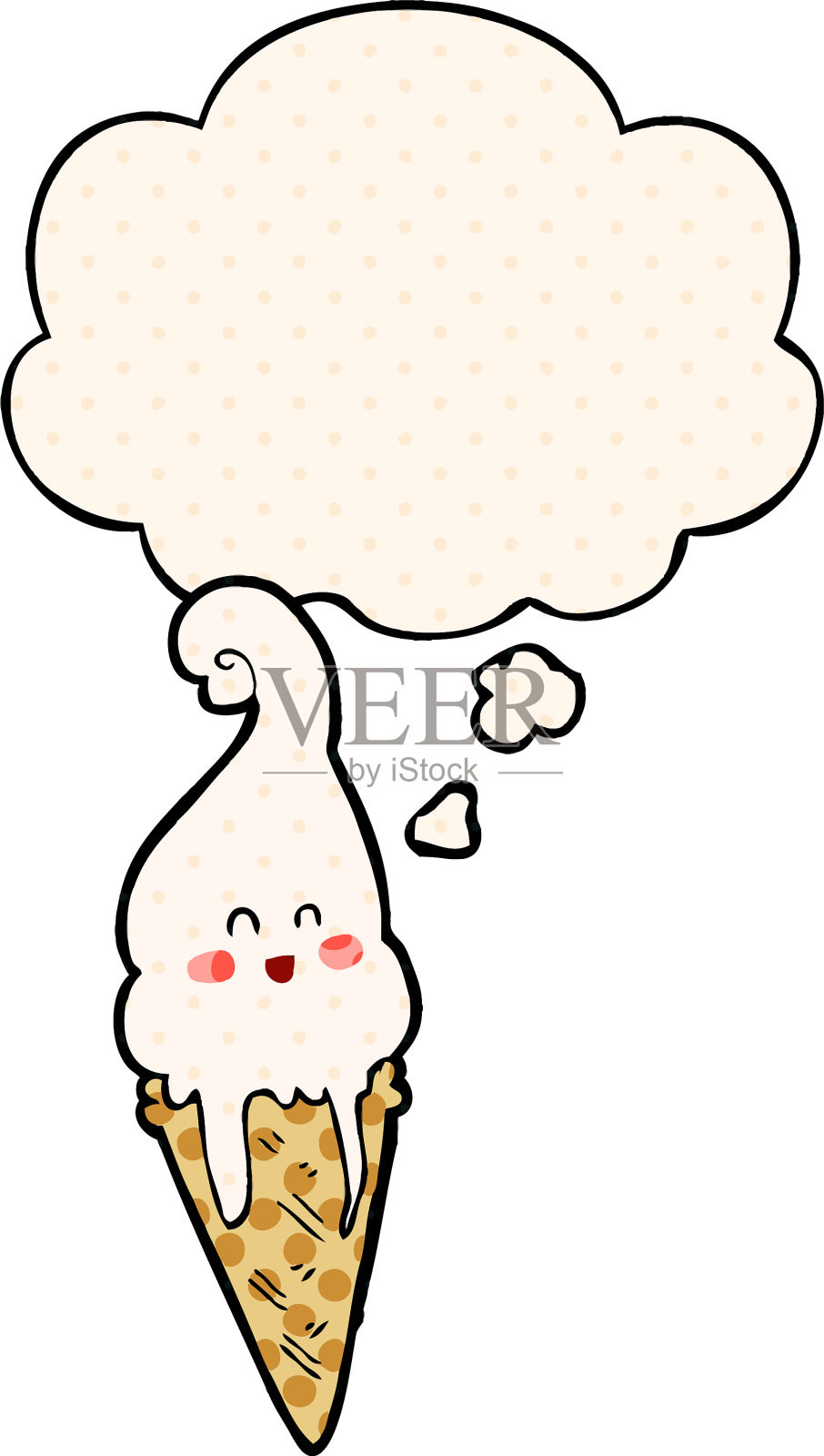 漫画里的卡通冰淇淋和思想泡泡设计元素图片