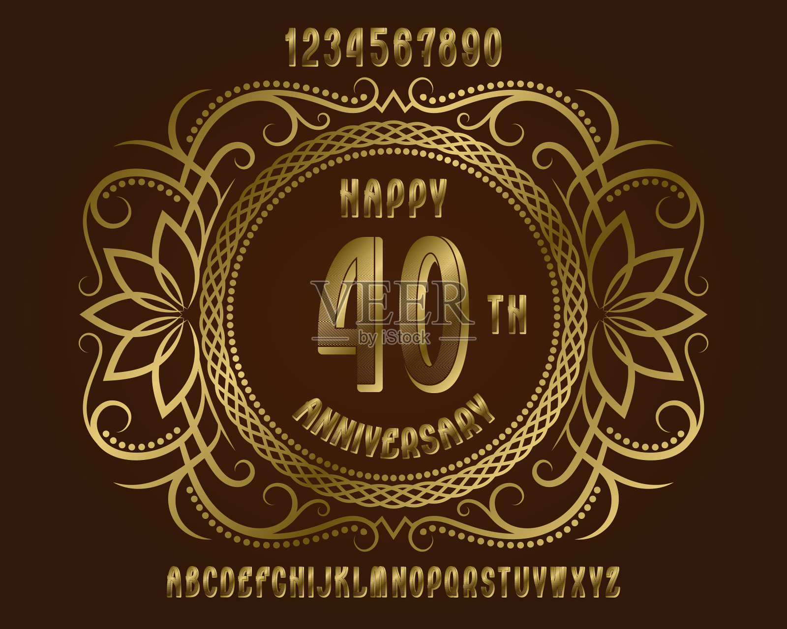 周年快乐徽章套装金色数字插画图片素材