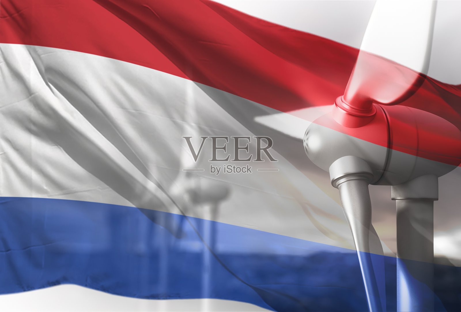 荷兰国旗前的风力涡轮机照片摄影图片