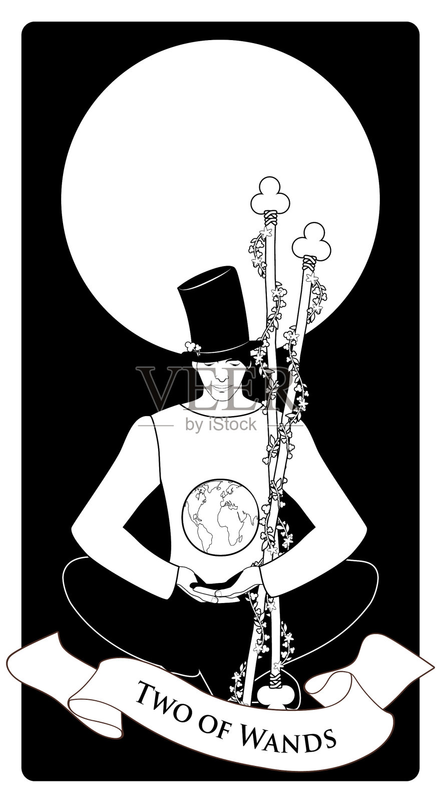 两根魔杖塔罗牌，年轻人坐着设计元素图片