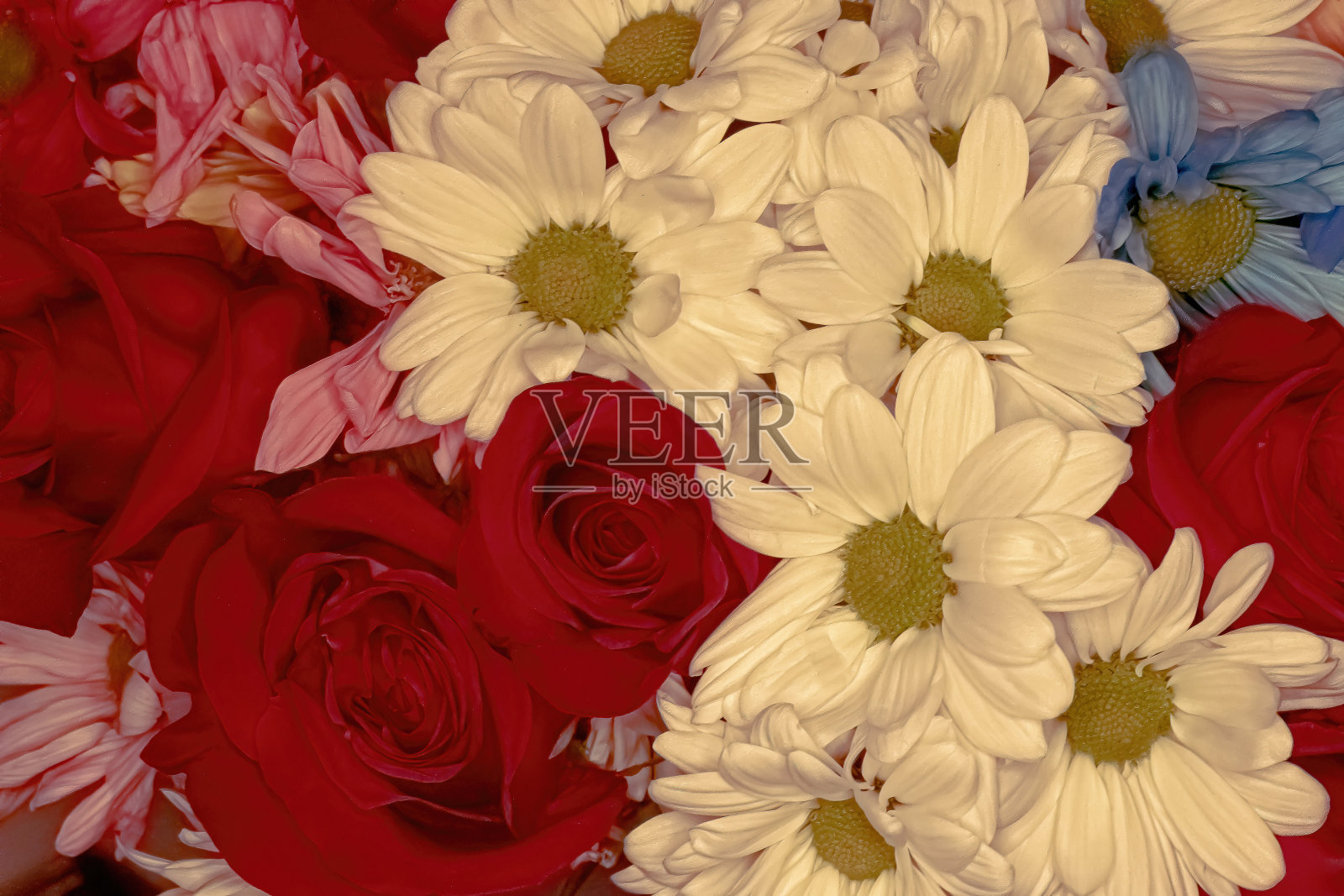 色彩斑斓的花束与粉红色的主题照片摄影图片