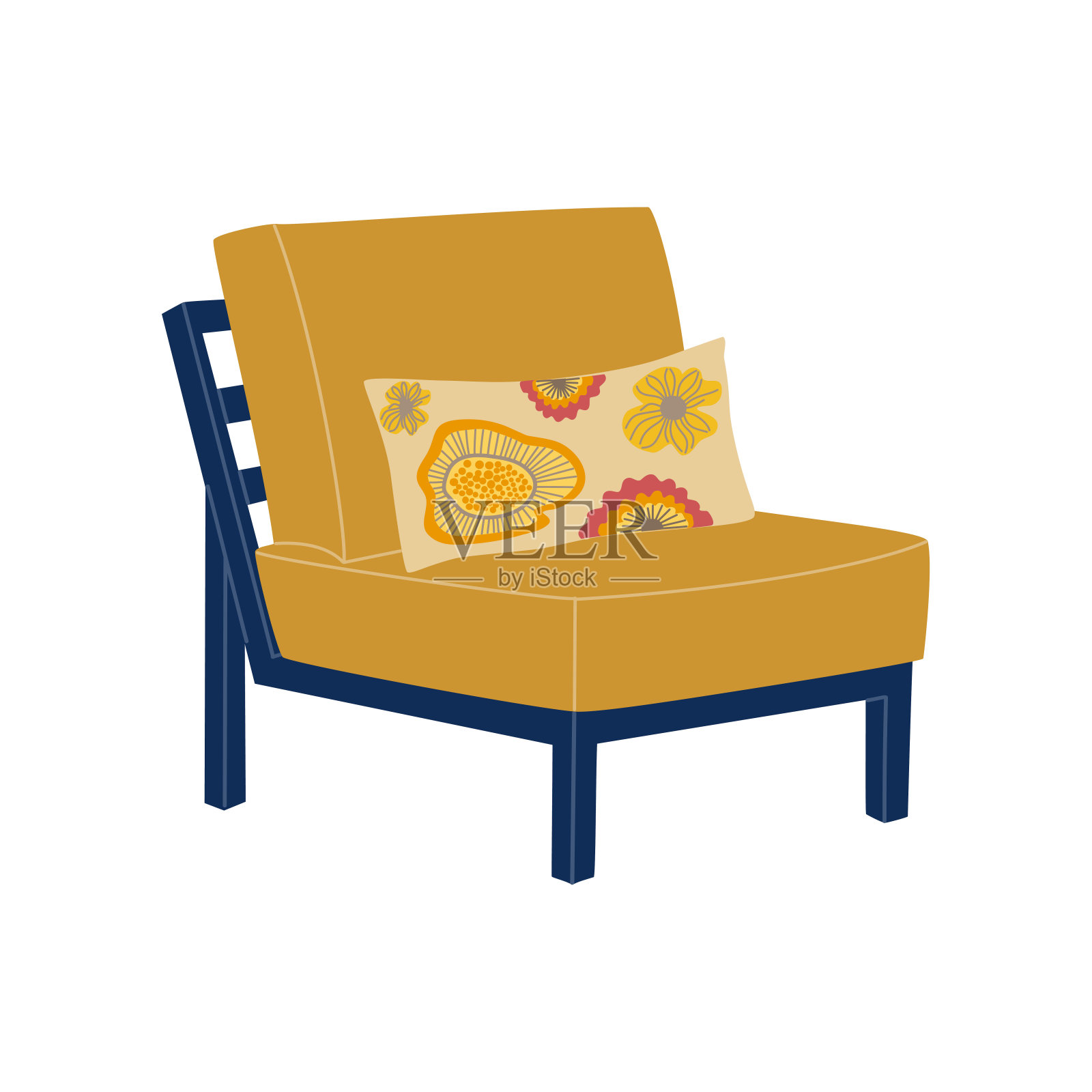 黄色舒适的躺椅在斯堪的纳维亚风格。插画图片素材