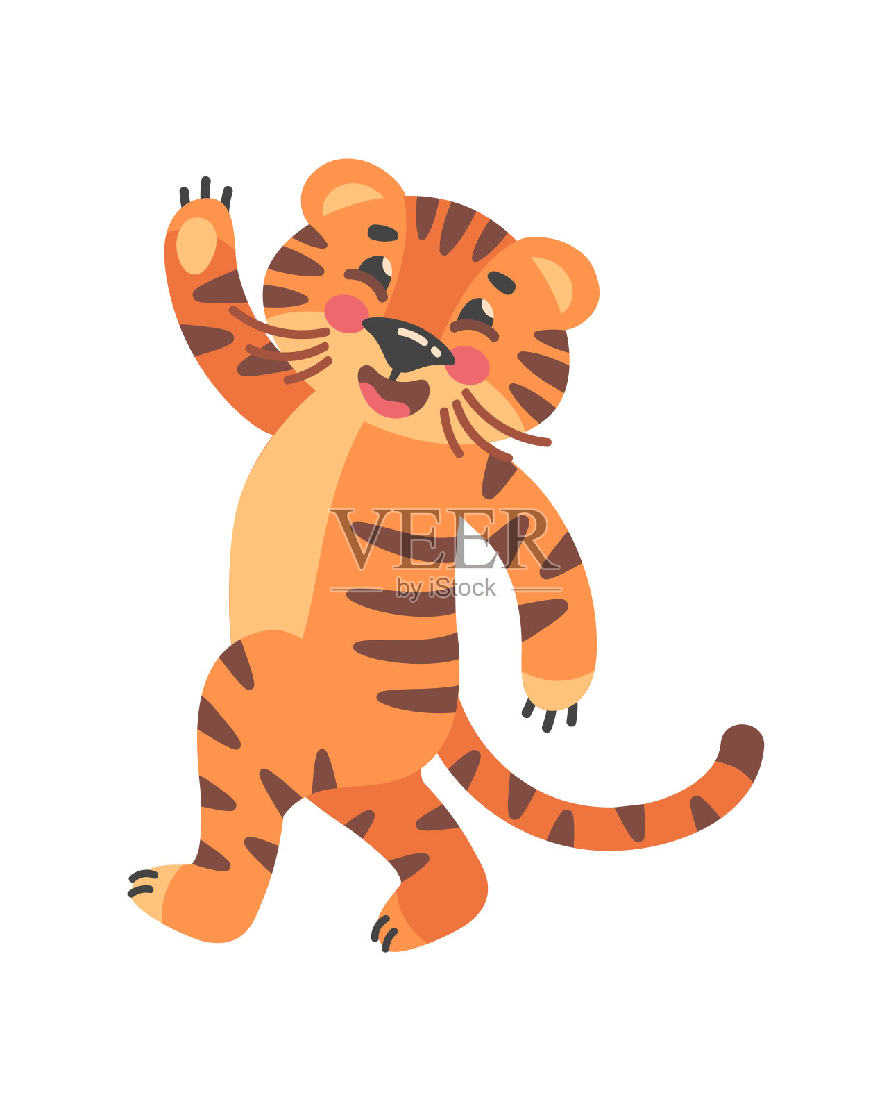 挥舞着老虎。可爱的吉祥物2022，动物园矢量插图插画图片素材