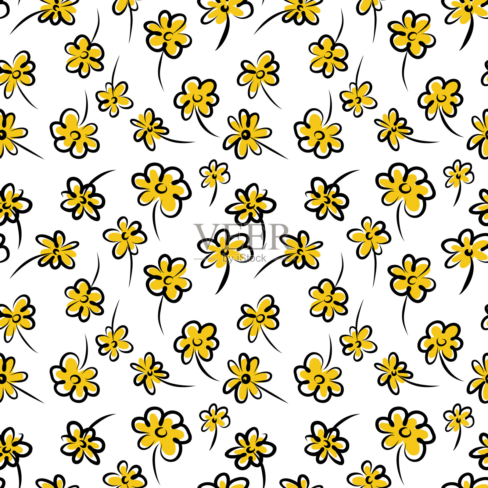 白色背景上黄色野花的无缝图案插画图片素材