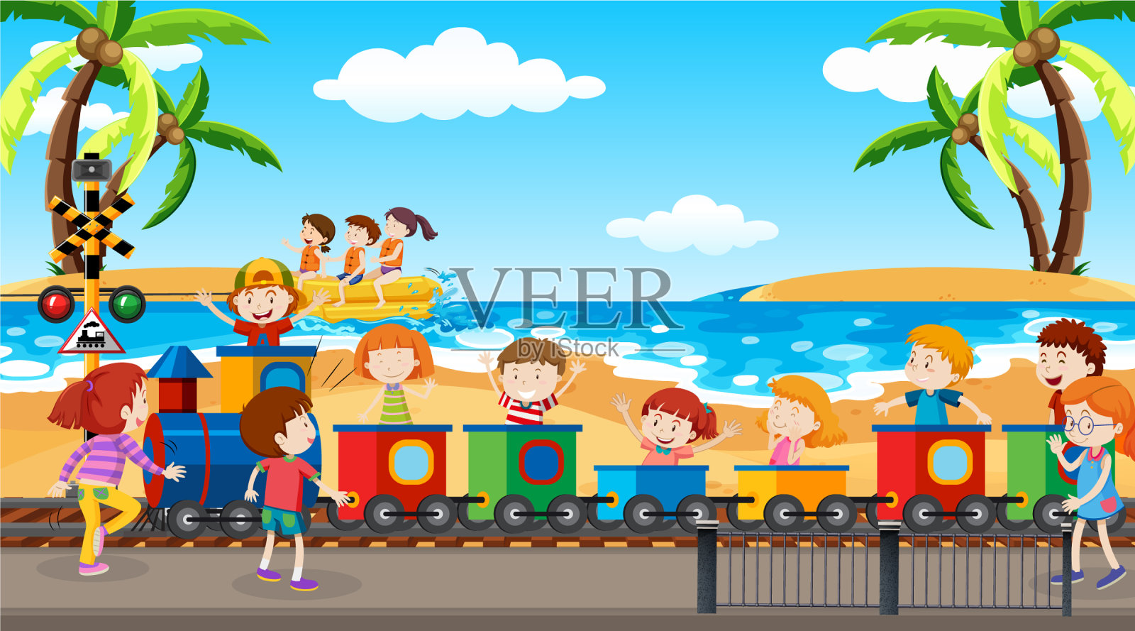 活泼的孩子在户外玩耍插画图片素材