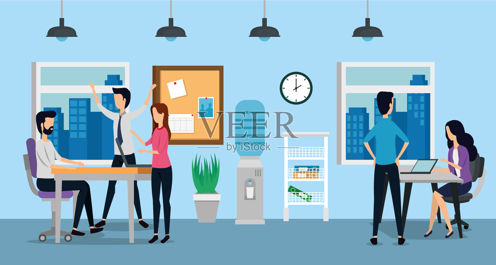 商务人士和商务人士配合办公插画图片素材