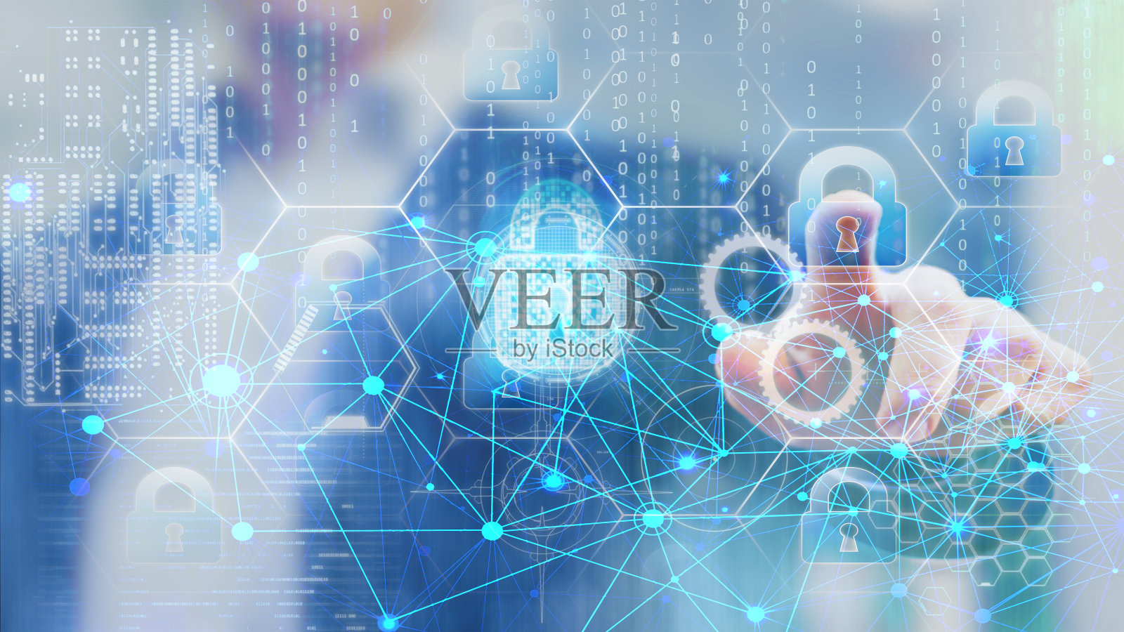 人的手选择安全，数据在网络空间流动时安全锁照片摄影图片