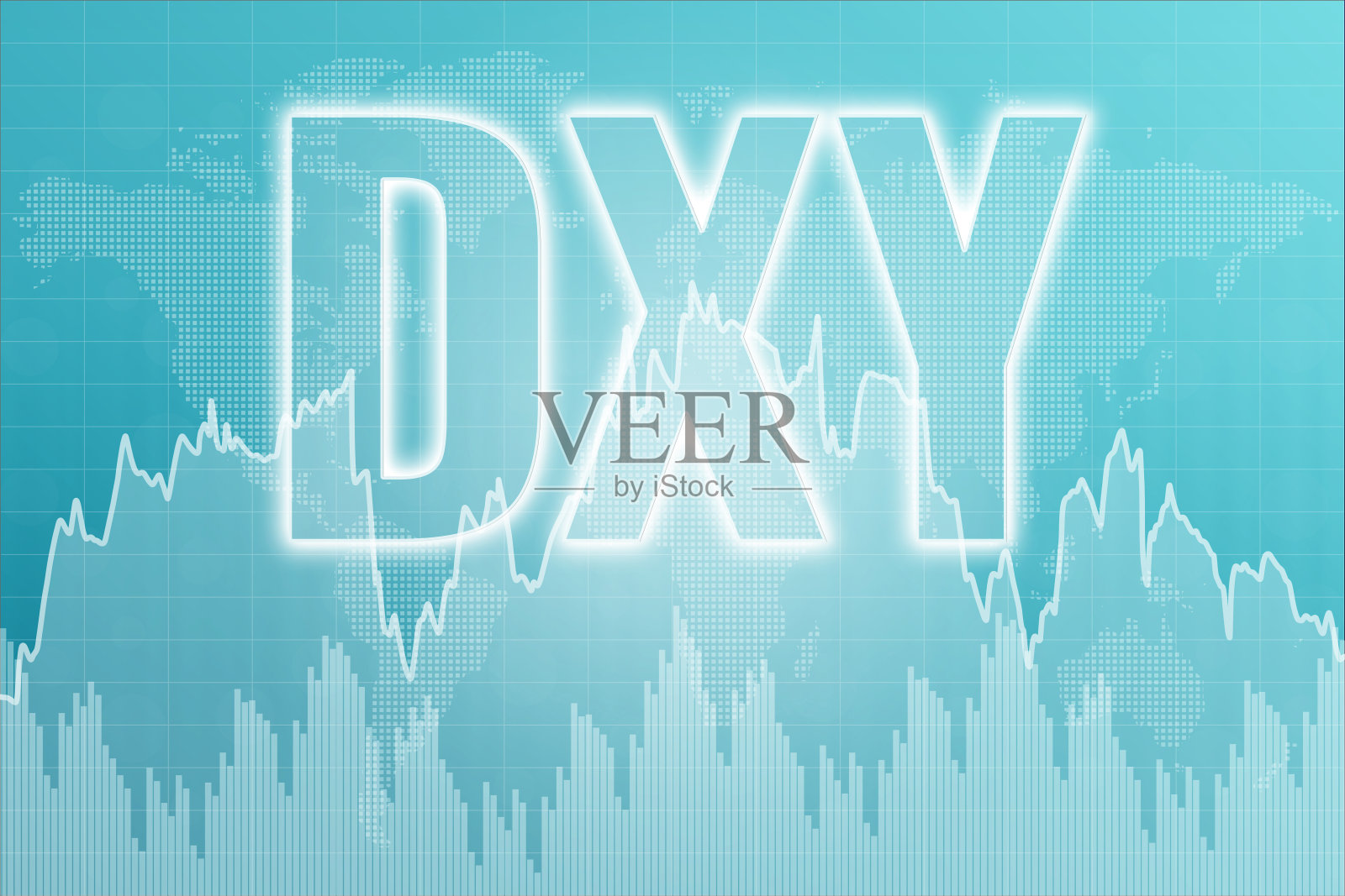 美元货币指数(股票DXY)涨跌，蓝色金融背景。世界金融市场概念插画图片素材