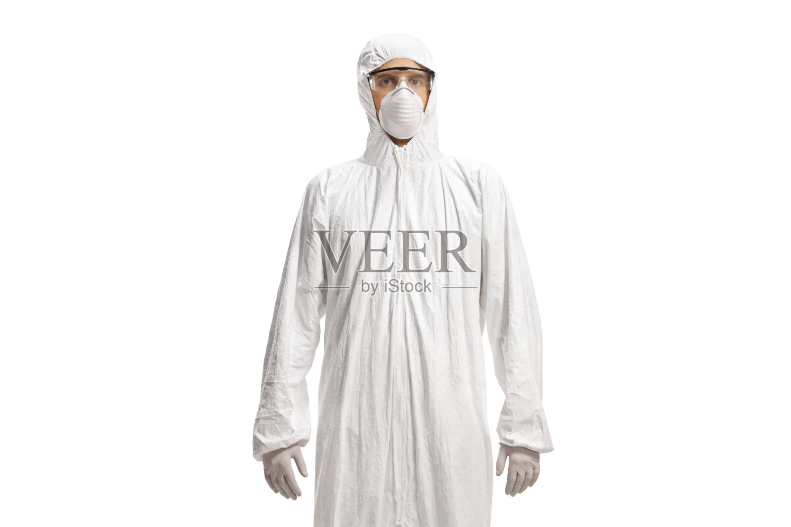 穿着白色防护服戴着面罩的人照片摄影图片