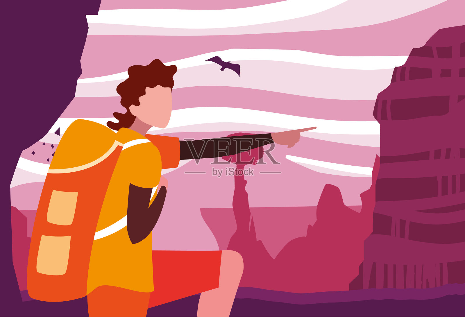 背包徒步旅行的男人插画图片素材