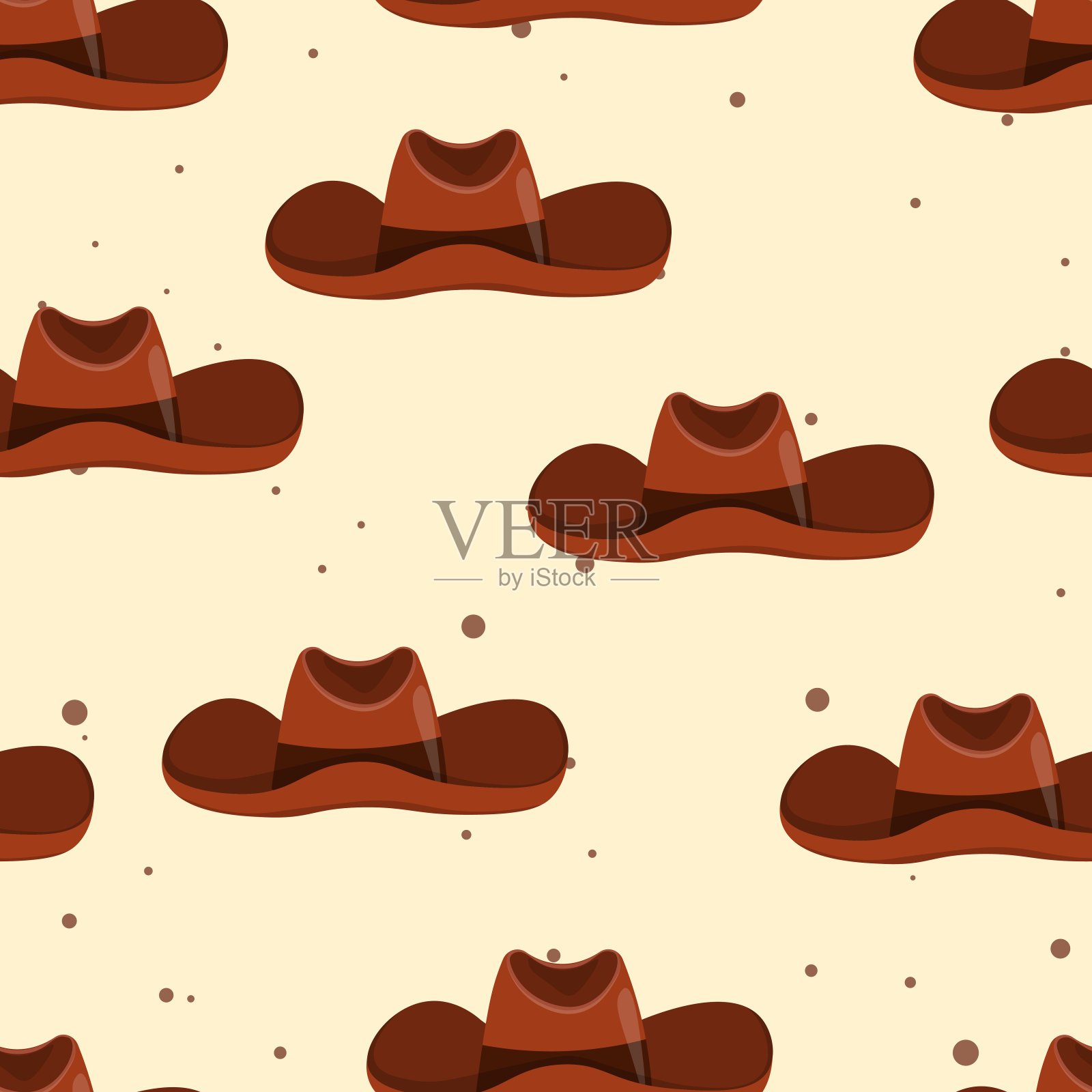 无缝图案与牛仔帽的颜色背景。矢量绘图插图图标，游戏，包装，织物，纺织品。狂野的西部，西部，牛仔的概念插画图片素材