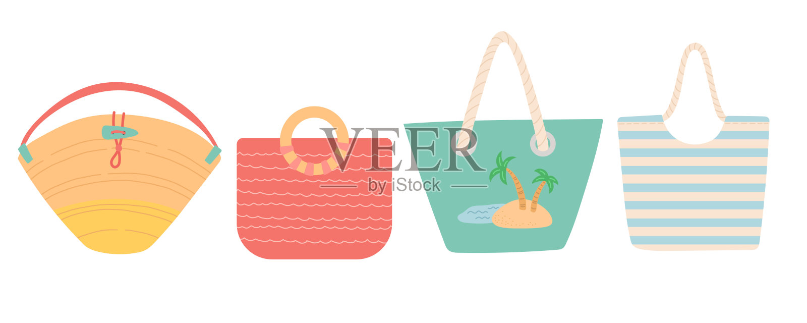 夏天套色彩丰富的包，平面设计矢量设计元素图片
