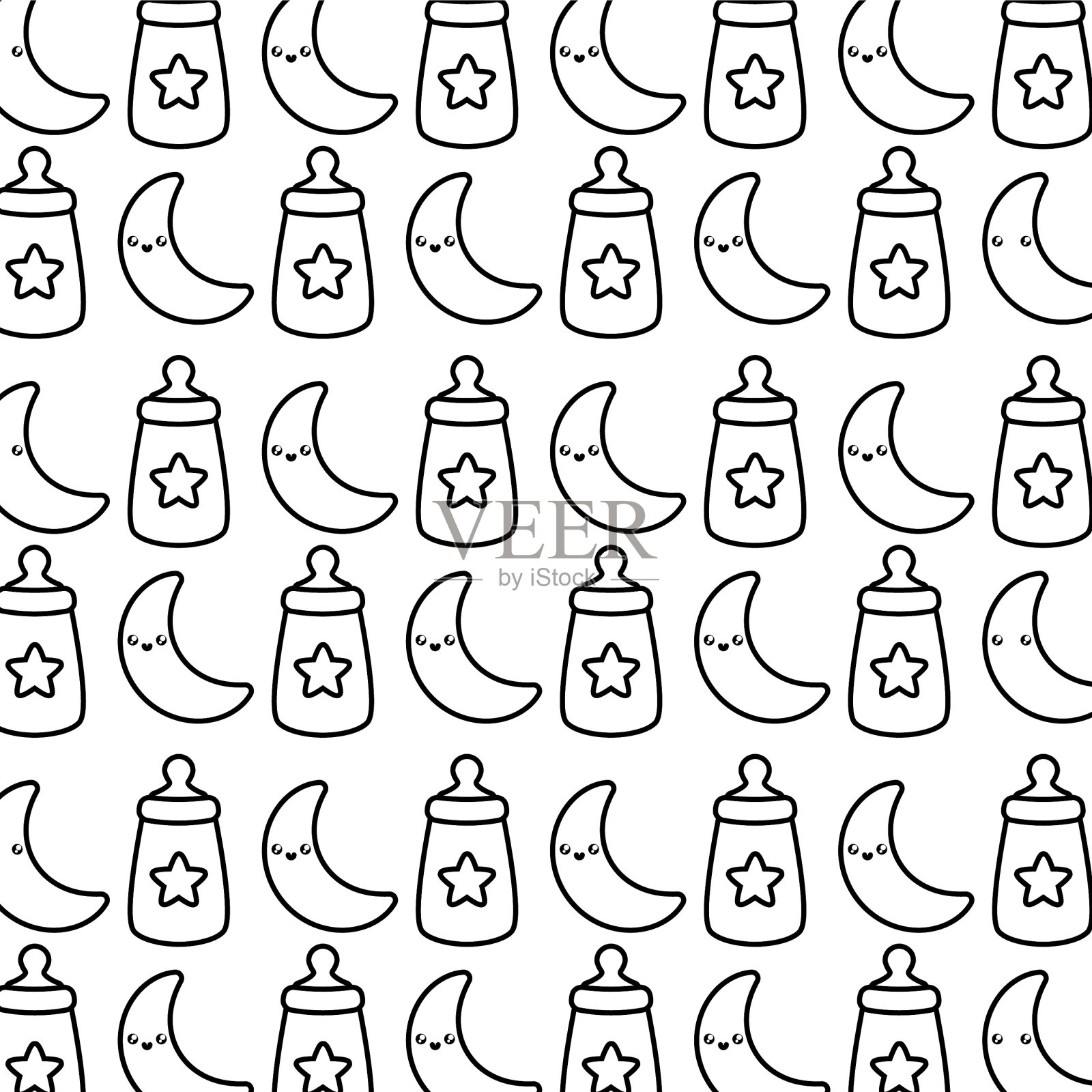 图案瓶牛奶婴儿与月亮可爱插画图片素材