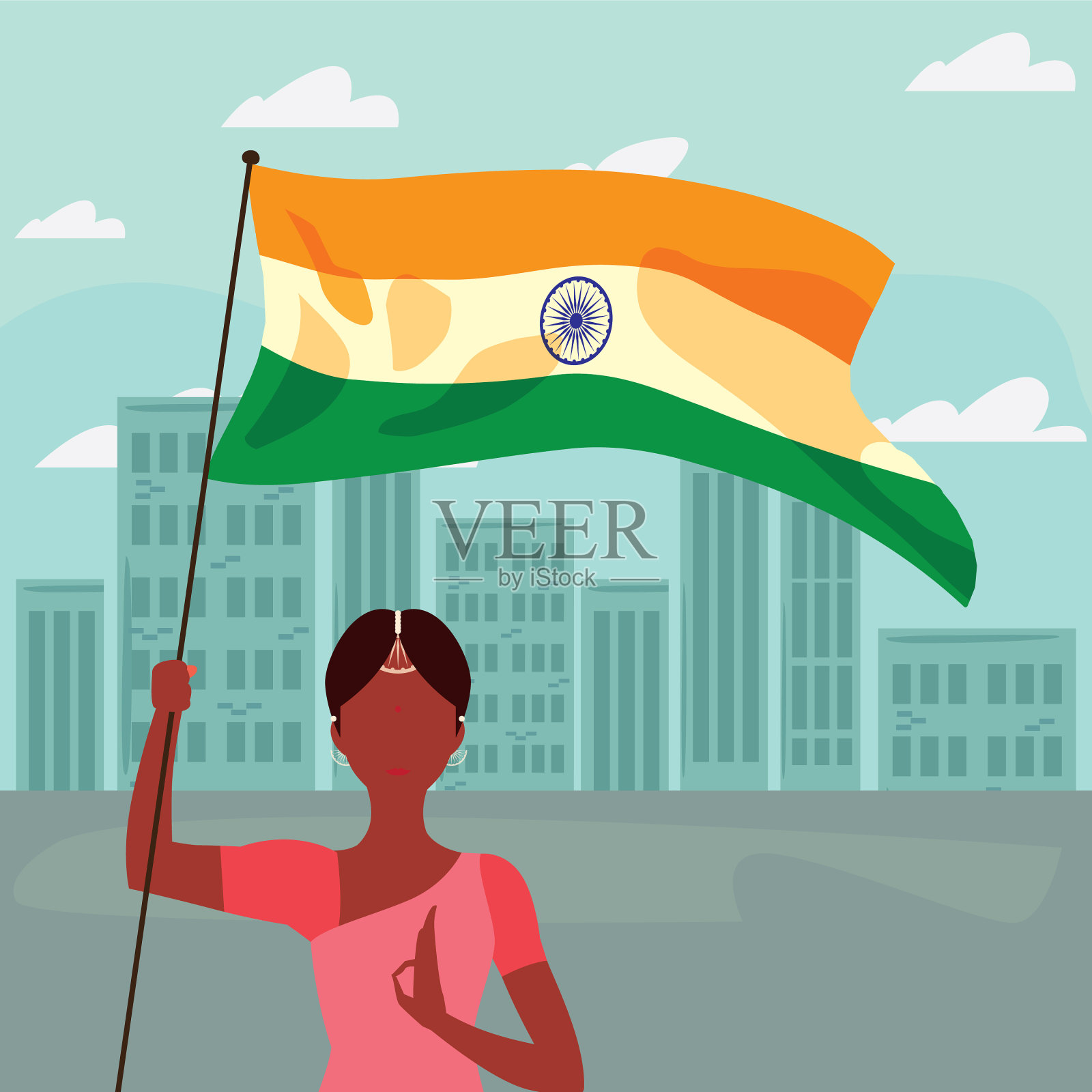 印度独立日平面设计插画图片素材