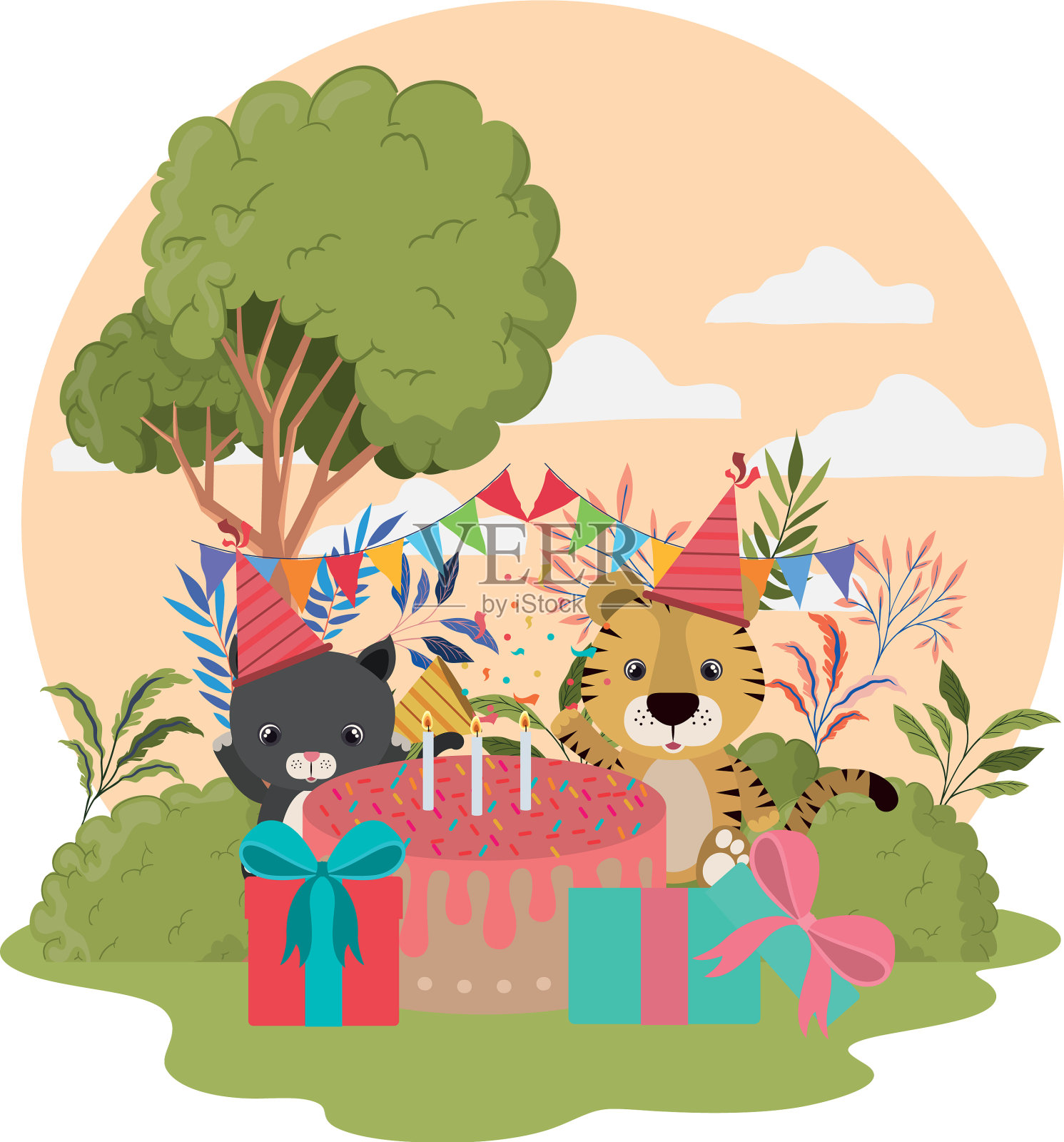 用动物庆祝贺卡插画图片素材