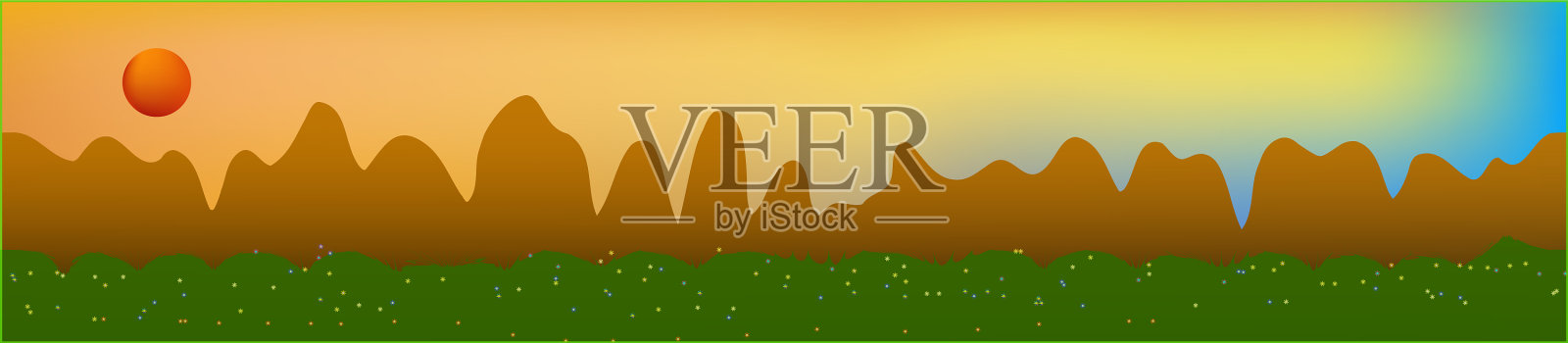 梦幻的天空和山脉景观插画图片素材