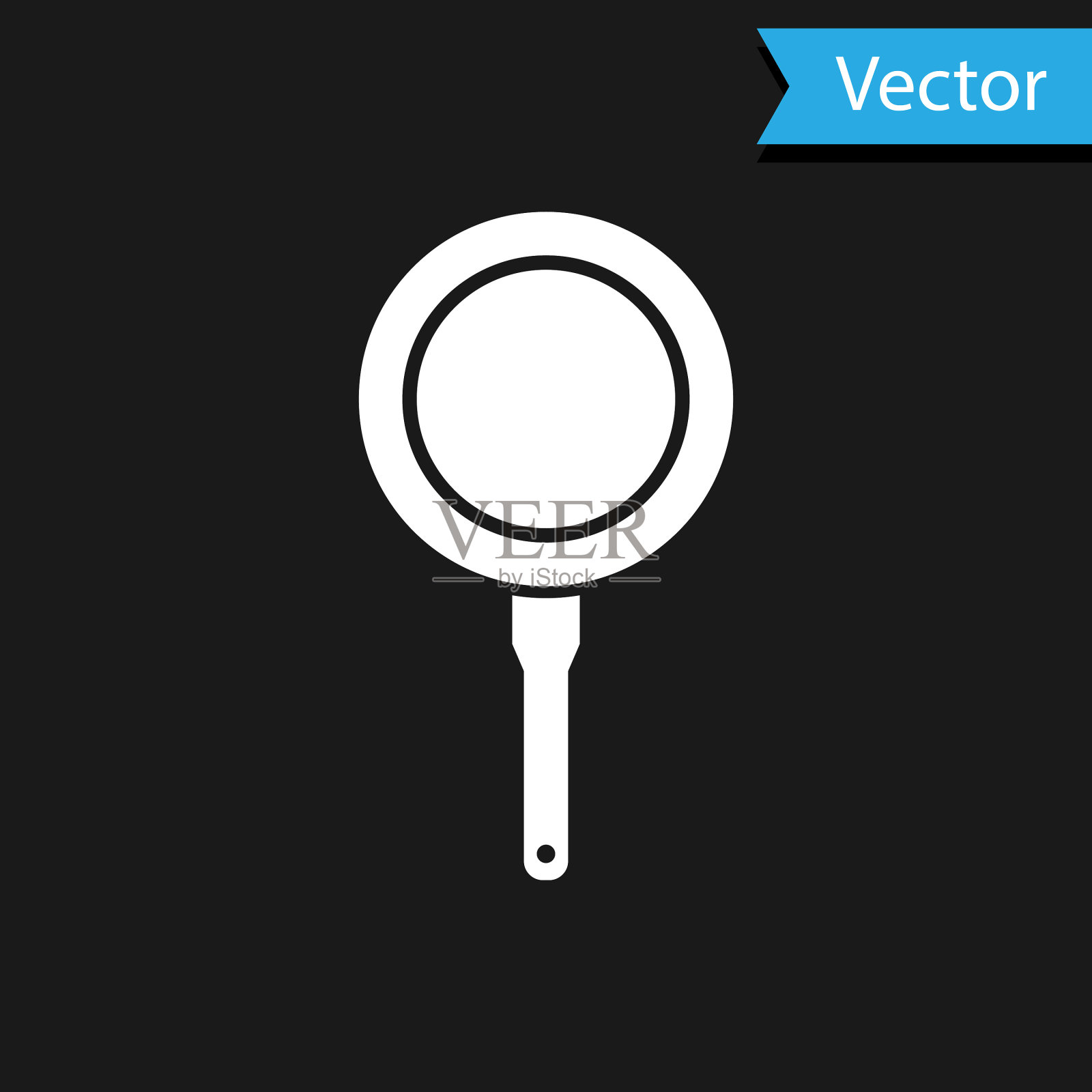 白色煎锅图标孤立在黑色背景插画图片素材