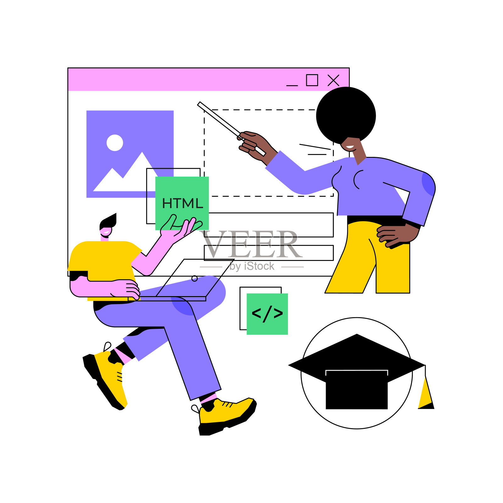 Web开发课程抽象概念矢量说明。插画图片素材