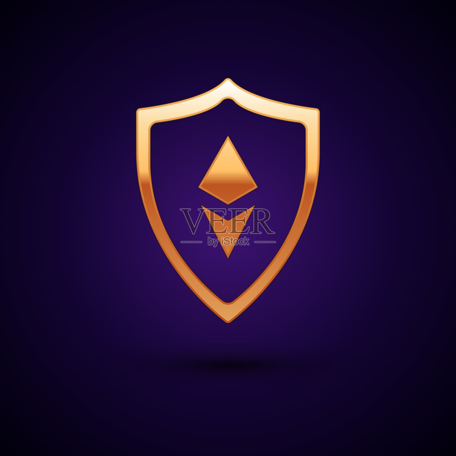 金盾以太坊以太坊图标孤立在黑暗插画图片素材