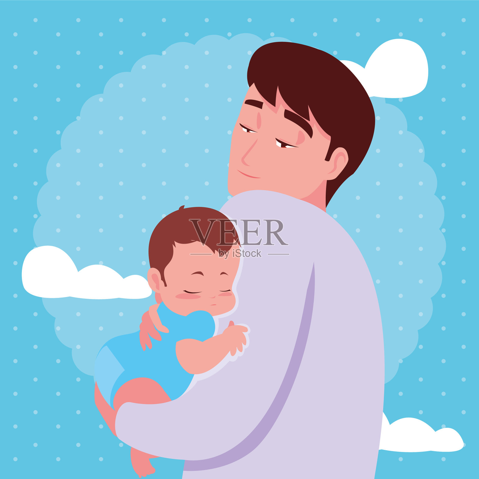 爸爸抱着他的孩子插画图片素材