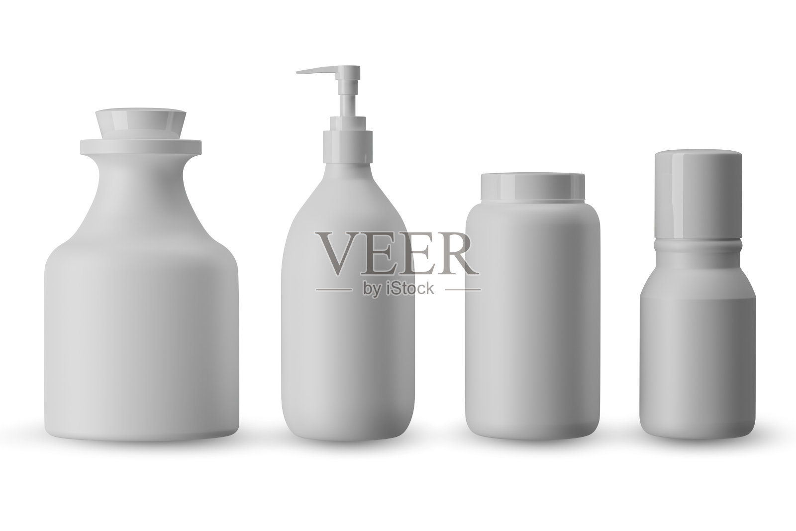 化妆品管集。白色的3D霜管。塑料凝胶包白帽。面部护肤乳液容器模板。逼真美妆产品。照片摄影图片