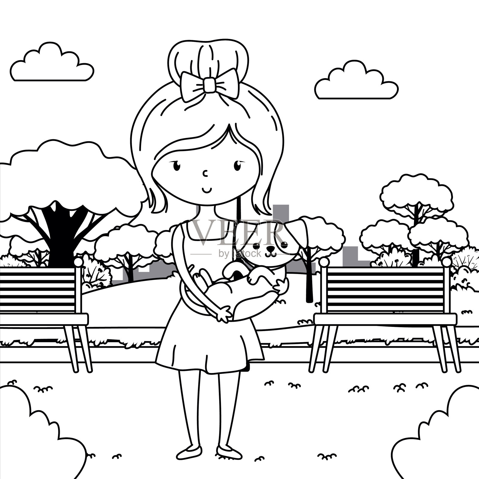 女孩与狗卡通设计插画图片素材