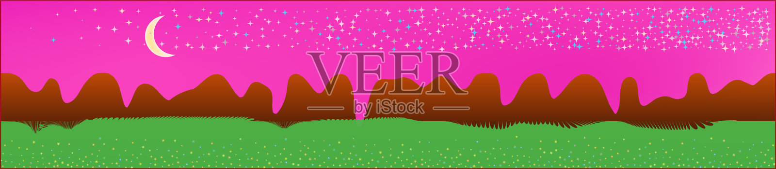 粉红色的天空和山脉景观插画图片素材