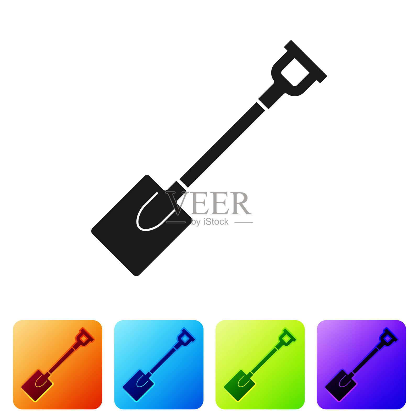 黑色花园铲图标孤立的白色插画图片素材