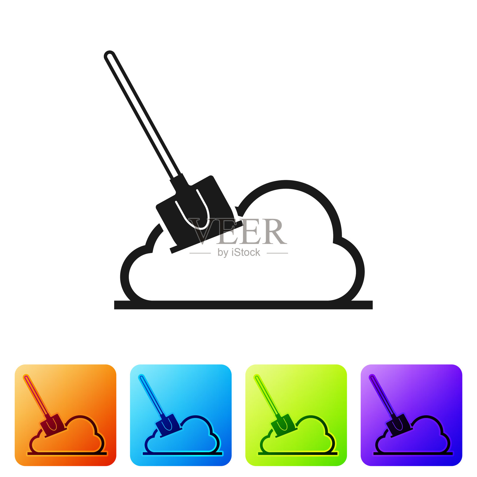 黑色铲在地面图标孤立在白色插画图片素材