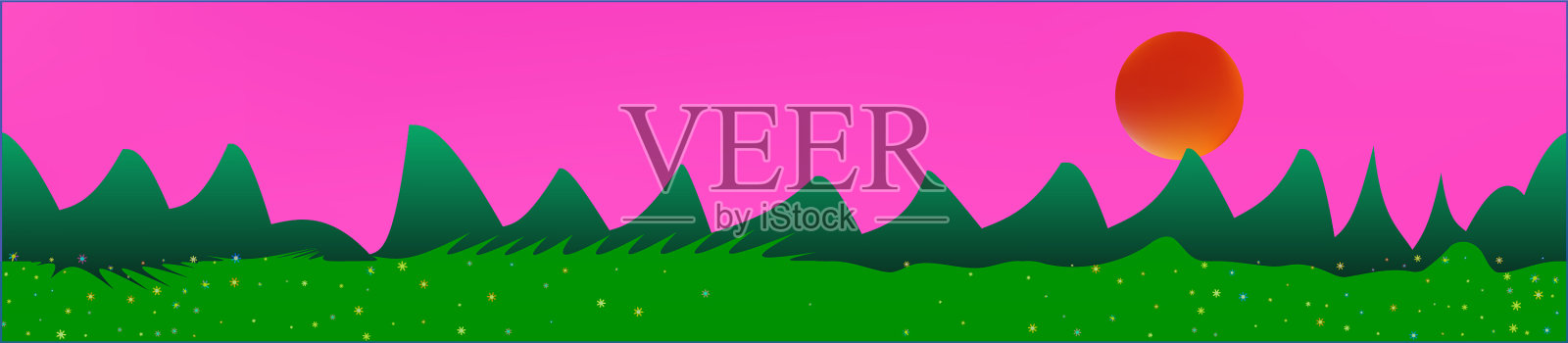 粉红色的天空和山脉景观插画图片素材