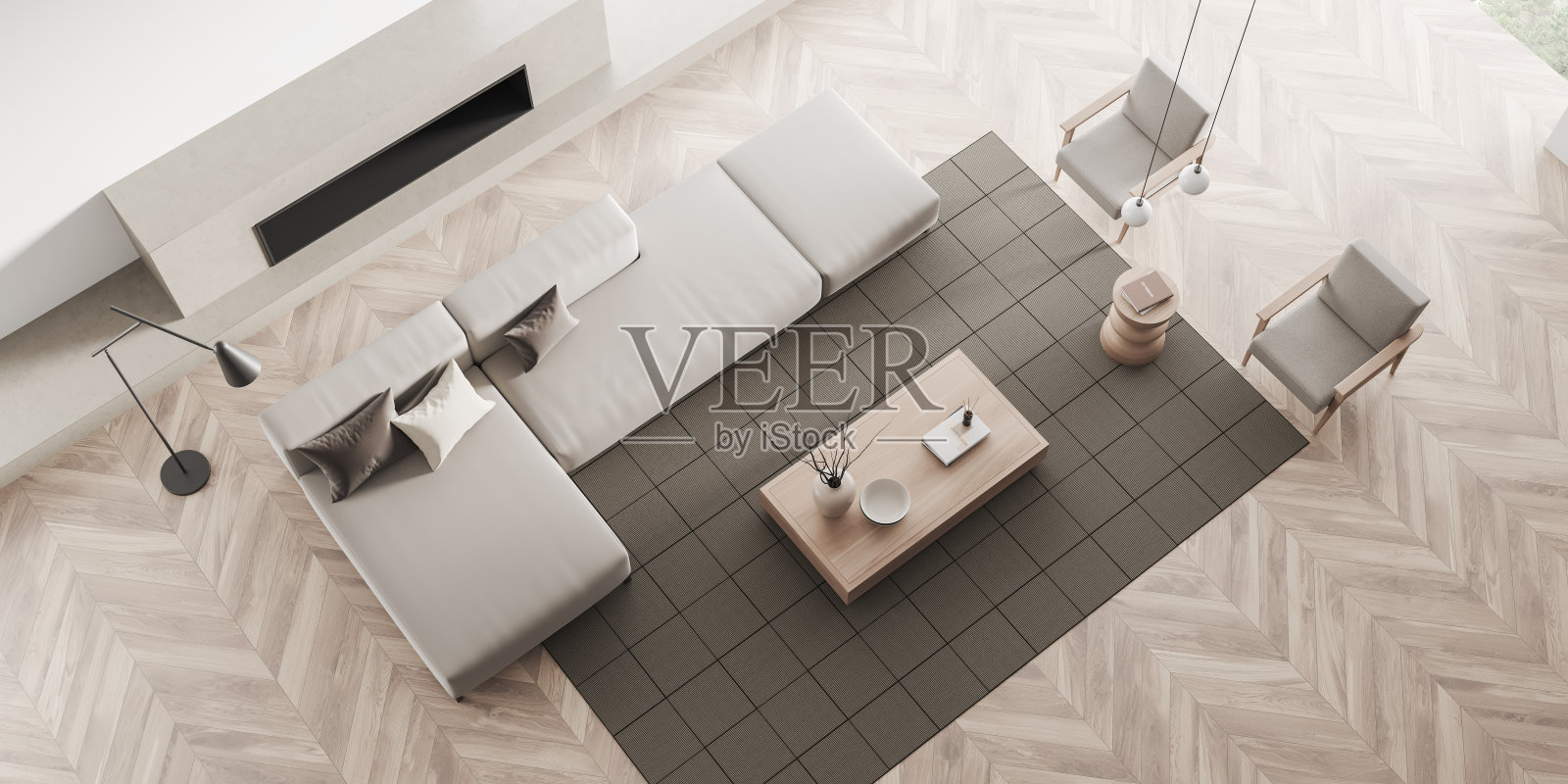 室内沙发、座椅、壁炉和台灯照片摄影图片