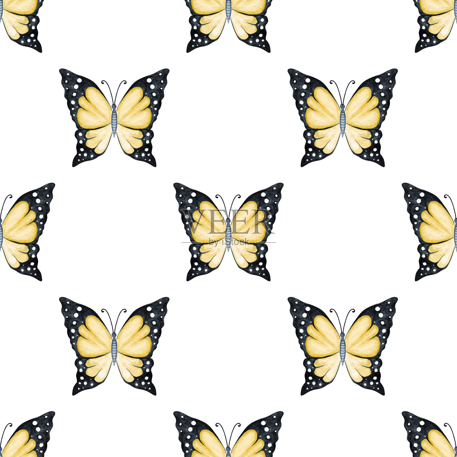 水彩黄蝴蝶无缝图案非白色设计元素图片
