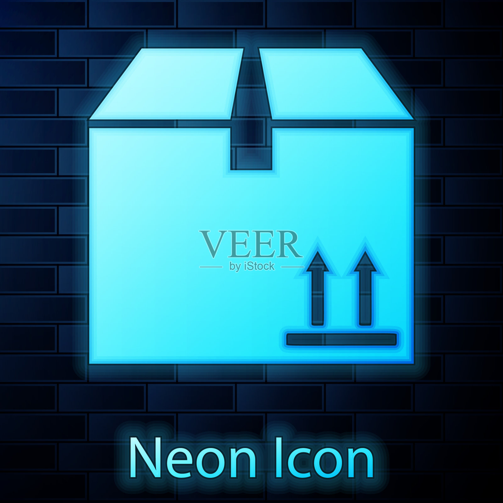 发光的霓虹灯纸板箱与交通标志插画图片素材