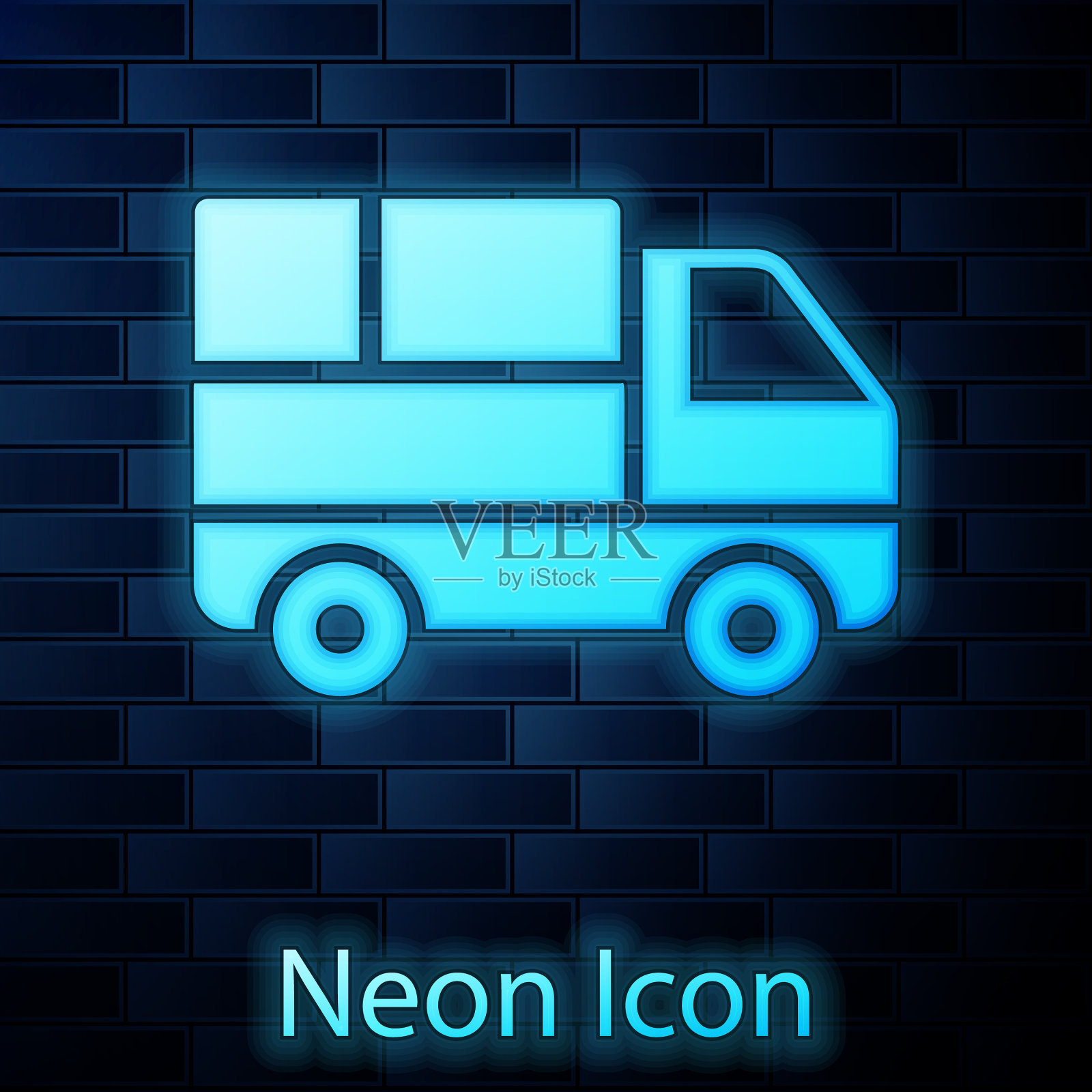 带着纸板箱的霓虹灯送货卡车插画图片素材