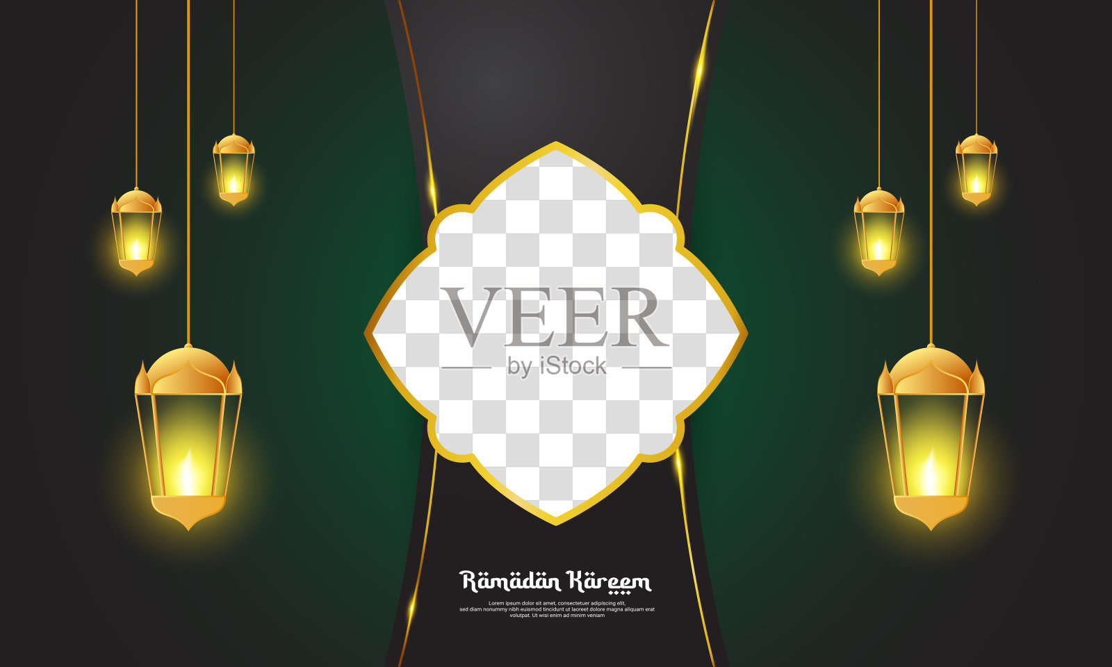 伊斯兰主题背景设计，包含彩灯装饰，适合伊斯兰活动背景和模板插画图片素材
