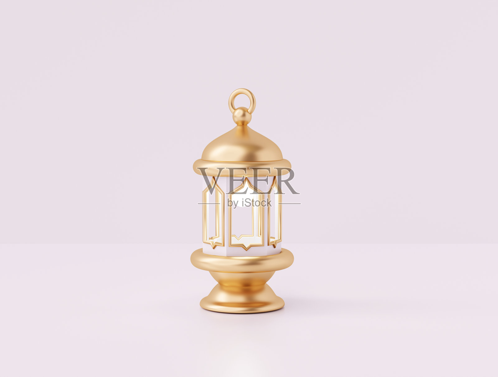 黄金灯笼元素装饰伊斯兰斋月卡里姆问候黄色背景3D插图照片摄影图片