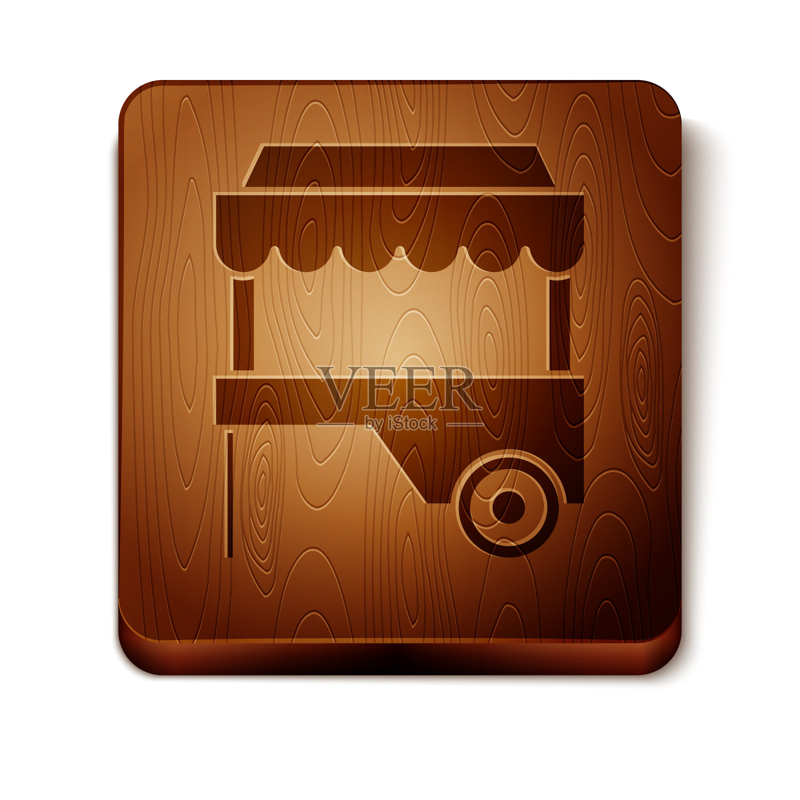 棕色快速街头食品车与遮阳篷图标插画图片素材