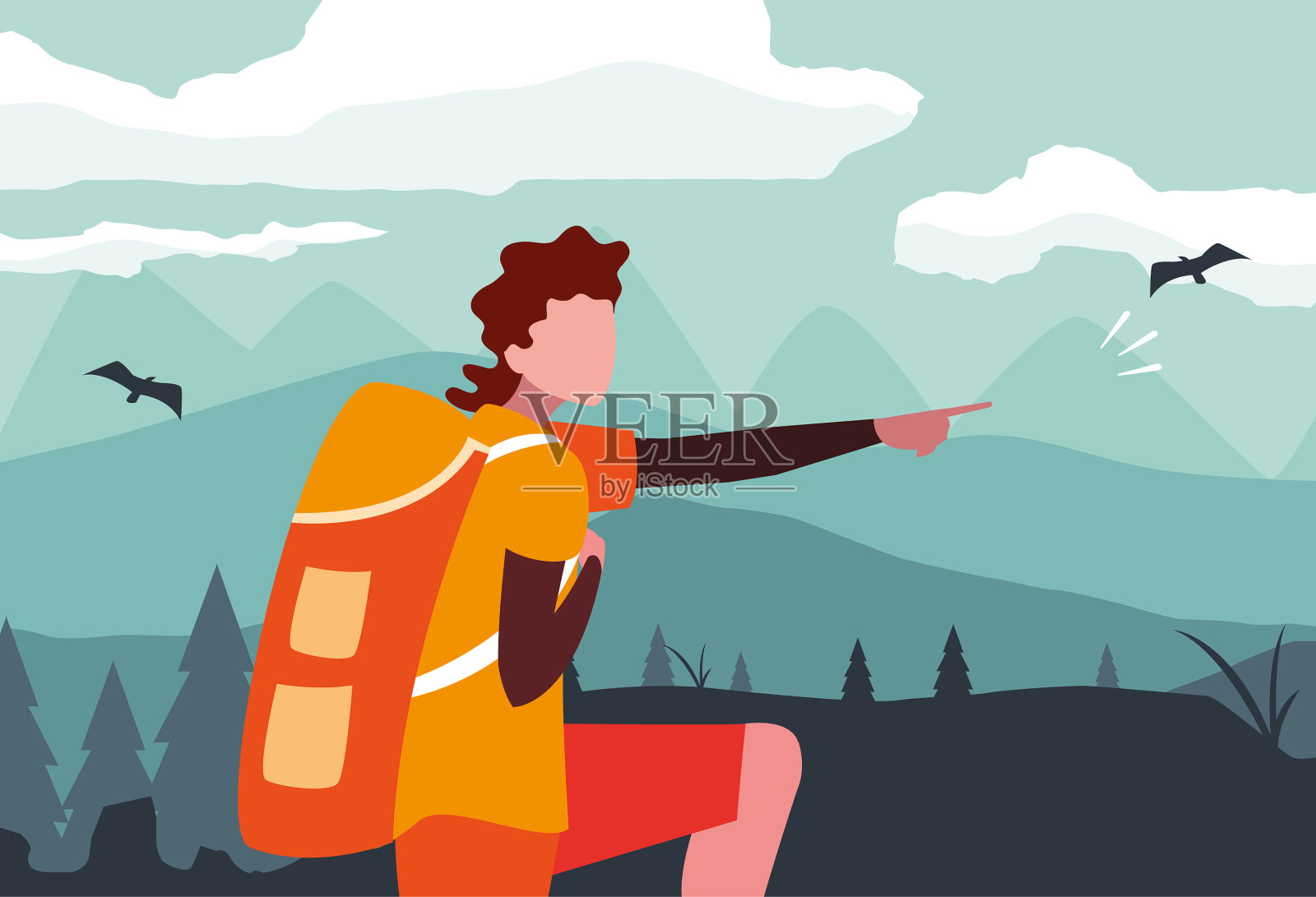 背包徒步旅行的男人插画图片素材