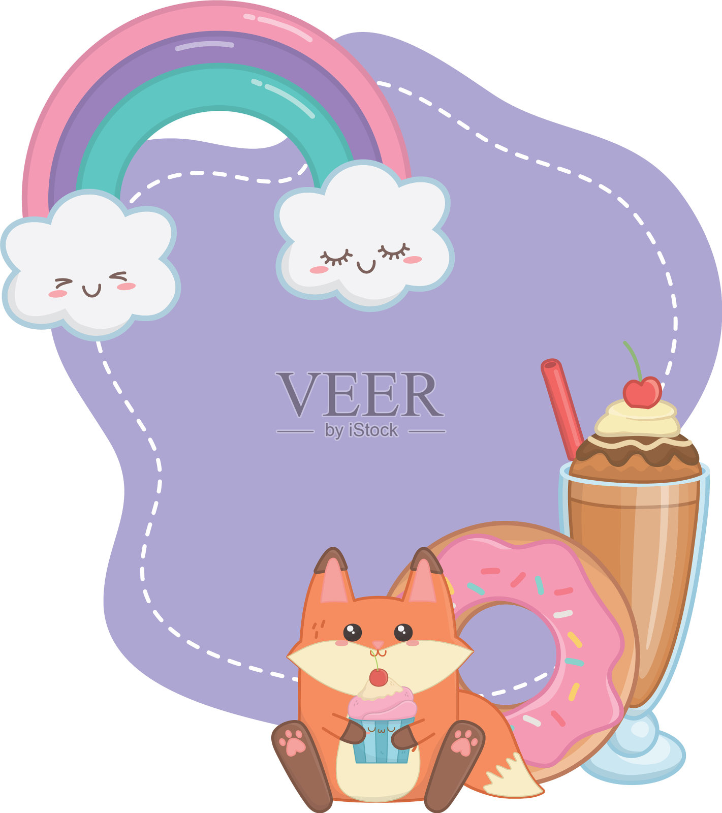 可爱的狐狸卡通和甜点设计设计元素图片