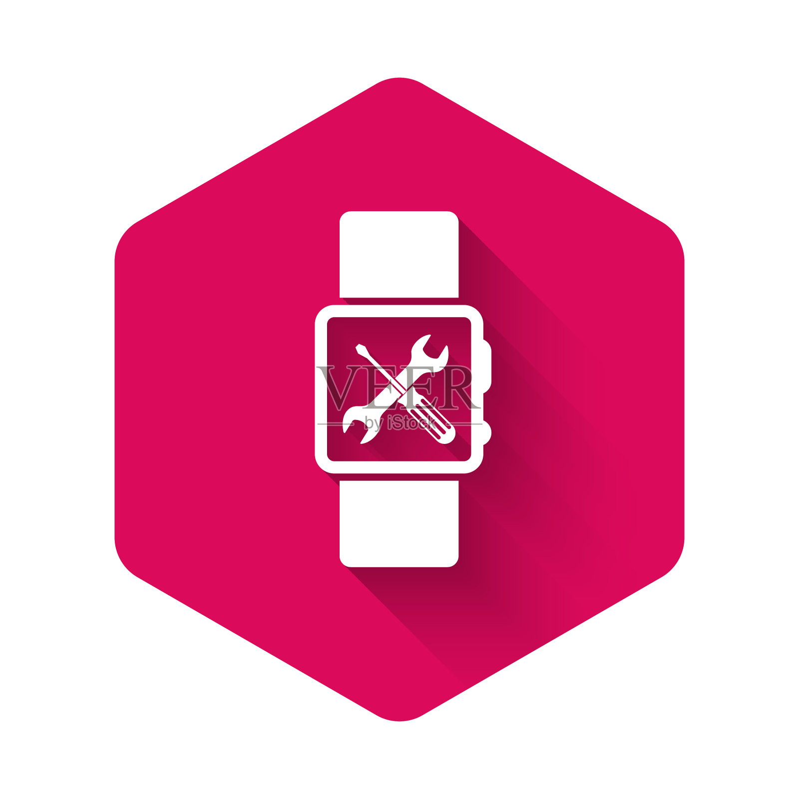 白色智能手表与螺丝刀和扳手图标插画图片素材