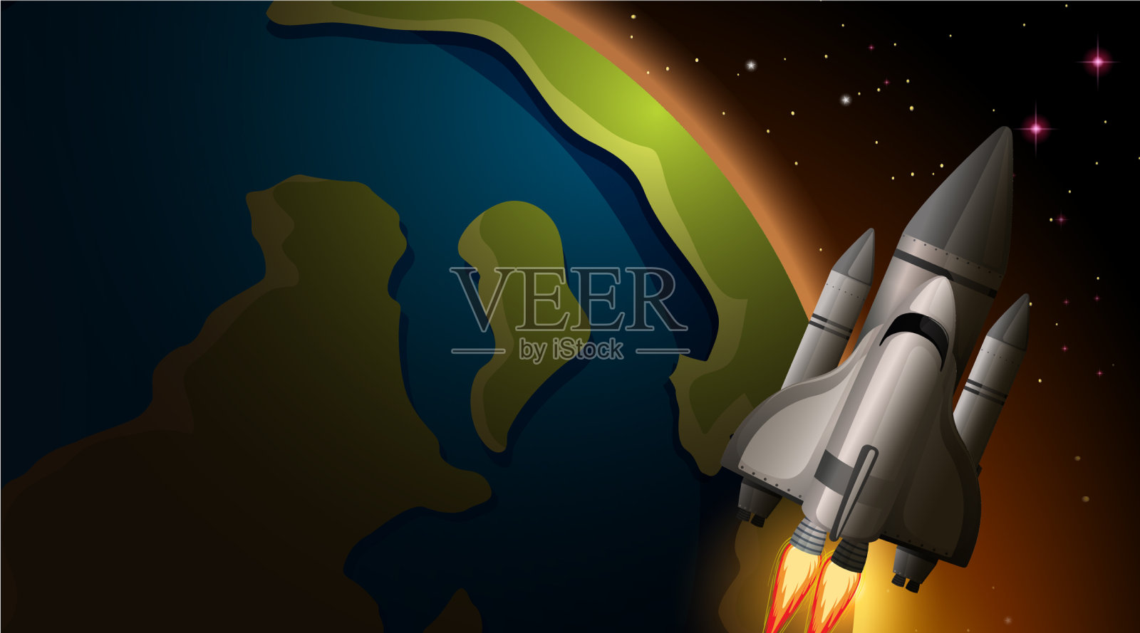 火箭和地球场景插画图片素材