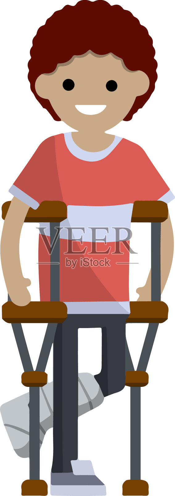 一个断了腿，拄着拐杖的女人设计元素图片