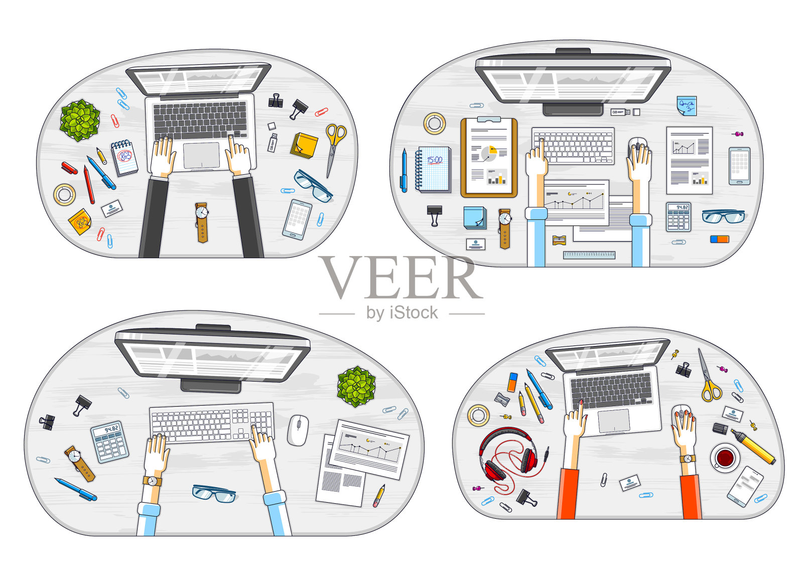办公室职员或企业家的办公桌插画图片素材