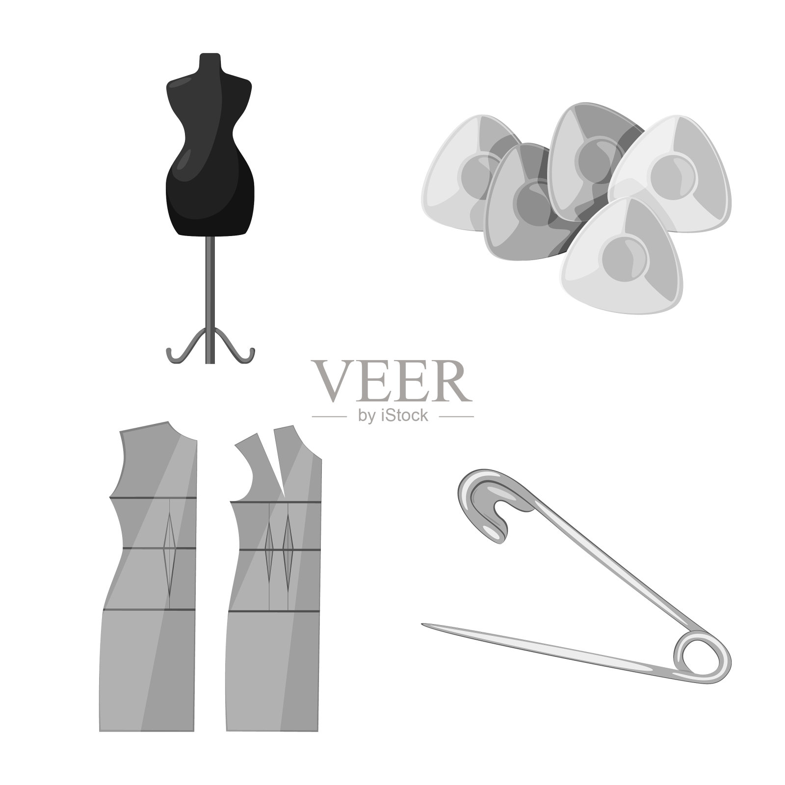 设计服装制作和纺织标志集图标素材