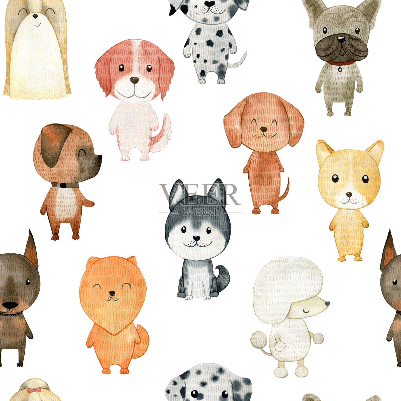 水彩无缝模式。插画图片素材