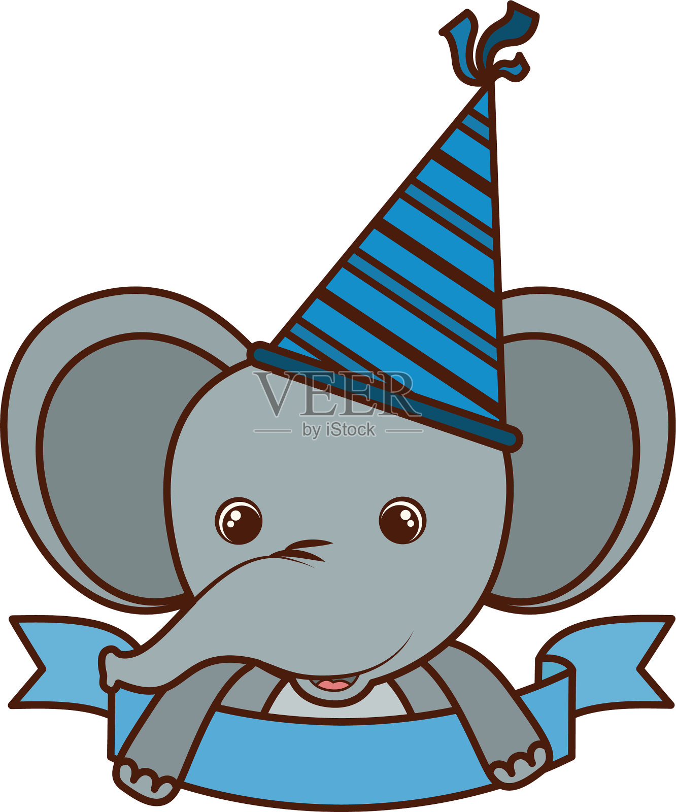 可爱的大象与派对帽子在白色背景插画图片素材