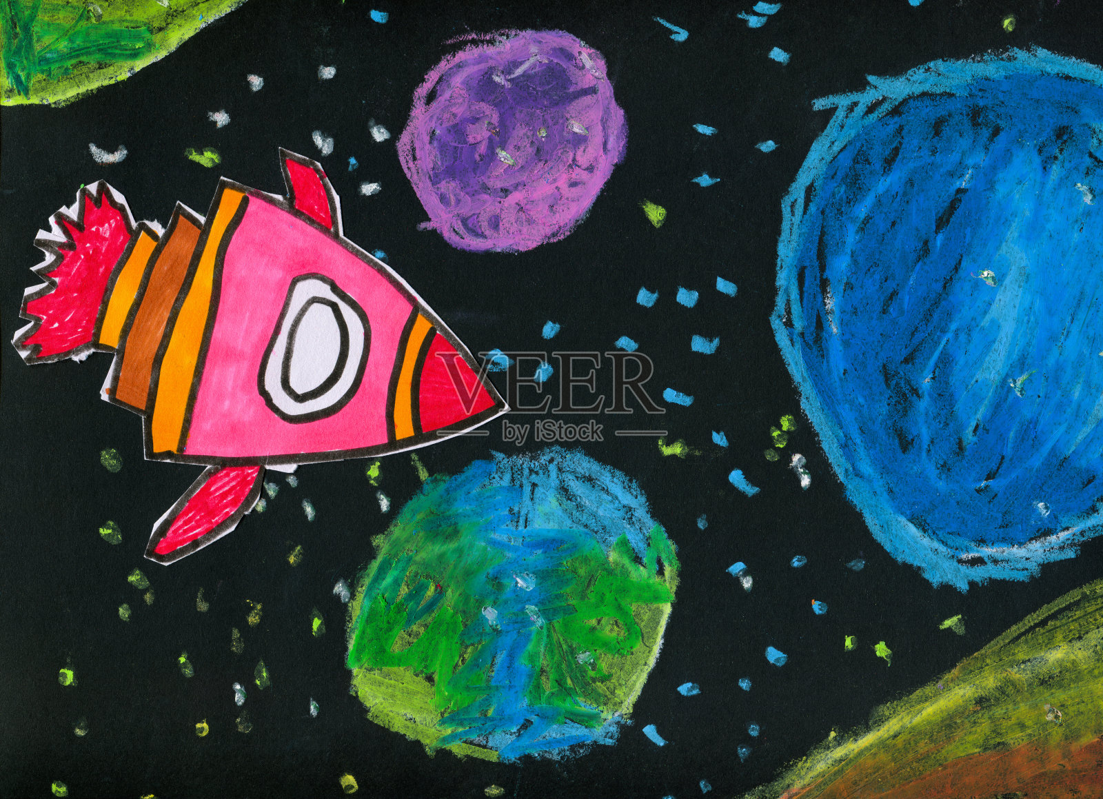 儿童绘画-太空飞船插画图片素材