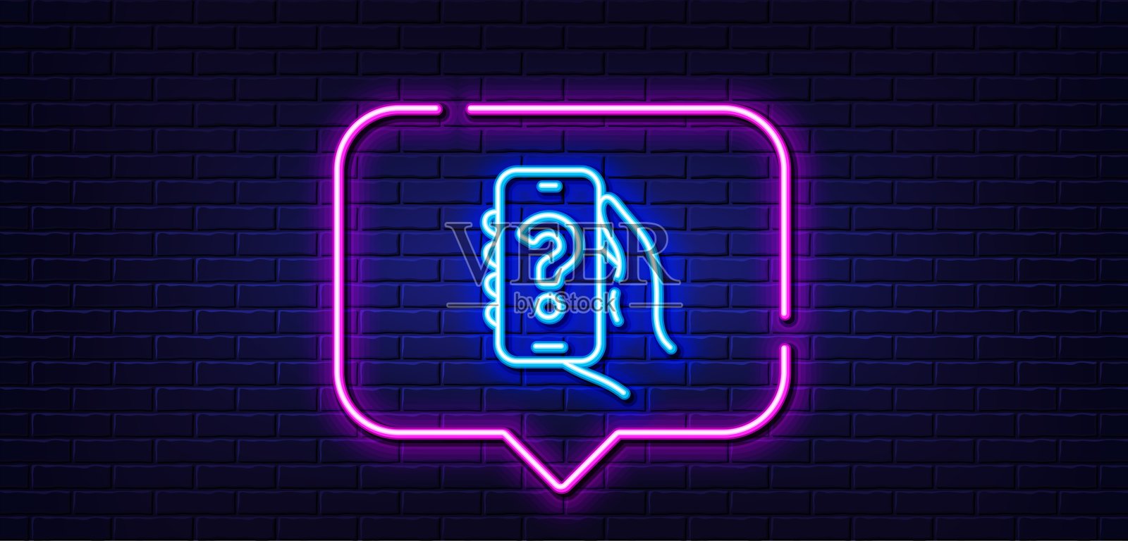 帮助应用程序行图标。手持电话标志。霓虹灯语音泡泡。向量插画图片素材